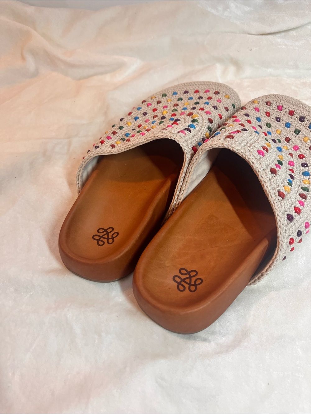 The Sak Cream Crochet Slip-On Mules with Multicolor Bead Accents - Picture 2 of 6